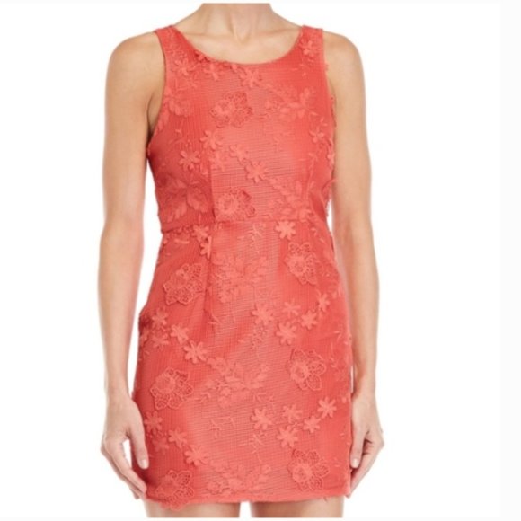 🆕 Romeo + Juliet Couture Coral Lace Dress Size L - Picture 1 of 17